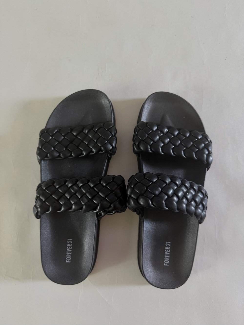 Forever 21 Black Braided Double-Strap Slide Sandals